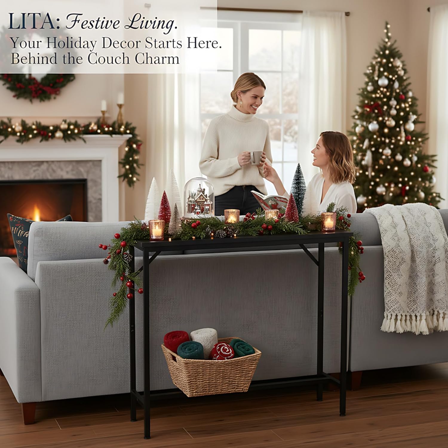 LITA Console Table, 29.5" Narrow Entryway & Thin Sofa Table for Behind Couch, Accent Table for Hallway, Living Room & Bedroom, Black