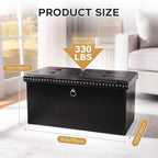 oakvivo Folding Storage Ottoman Bench 30in, Leather Foot Rest Stools Ottoman with Storage, Coffee Table, End of Bed Bench Footstool for Living Room, Bedroom, Load 330 lb, 30x15x15 inches, Black