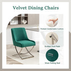 Kitchen Dining Chairs Set of 4,Accent Modern Upholstered Velevt,Contemporary Tufted Metal Chairs with X-Shaped Sliver Legs for Dining Room,Living Room, Reception Room(Dark Green)