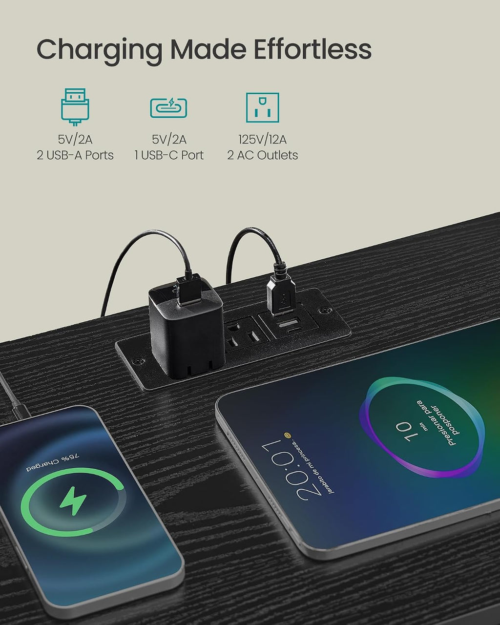 SONGMICS BELLAH Collection - Nightstand with Charging Station and App-Controlled Adjustable LED Lights, Bed Side Table, 2 Drawers and 1 Open Shelf, Modern, Ink Black and Ebony Black ULGS302BH01S