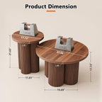 Nesting Coffee Tables Set of 2, Fluted Nesting Tables for Living Room, Multifunctional Round Coffee Table and Side Table Set Wooden Center Tables Small Coffee Table for Small Spaces Balcony