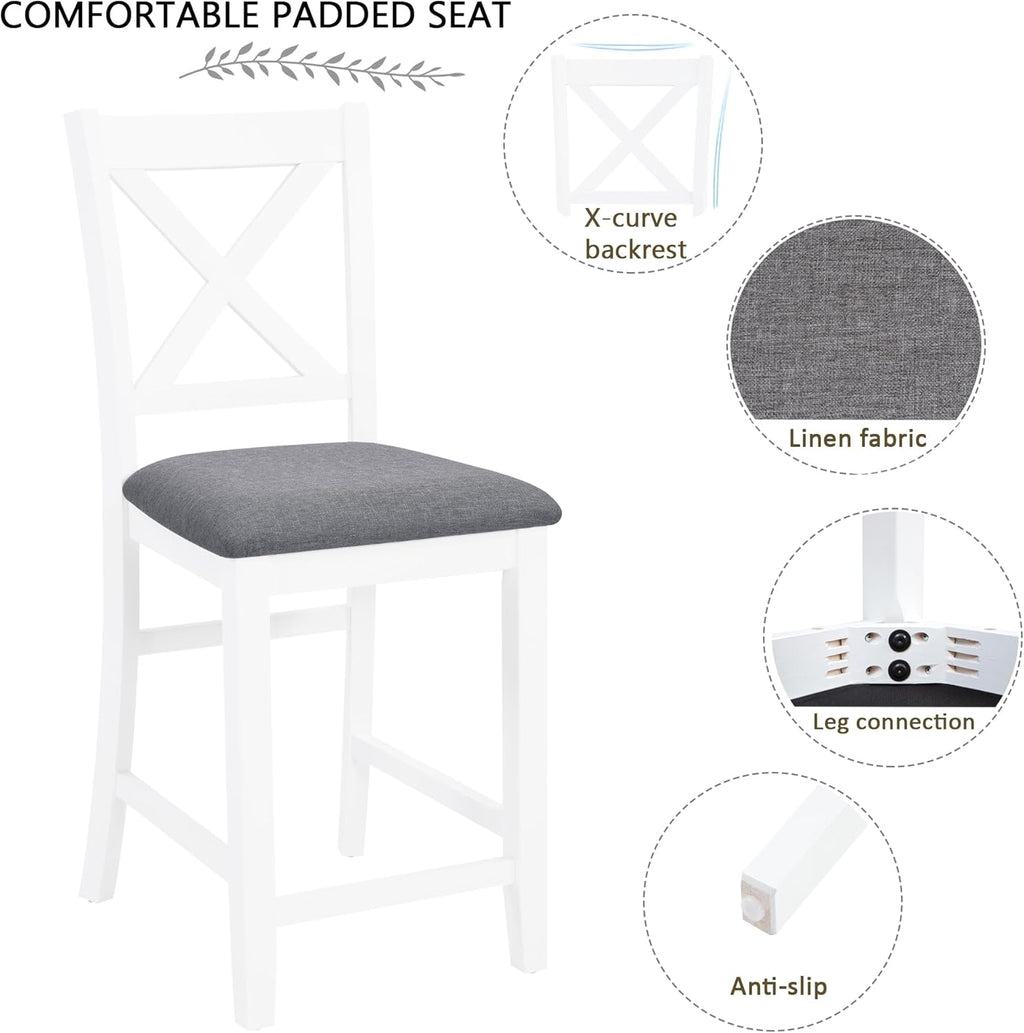 LUMISOL 5-Piece Counter Height Dining Set, Wooden Square Table with 4 Chairs, Space-Saving 4-Person Dining Table Set for Small Kitchen Dining Room, Grey + White