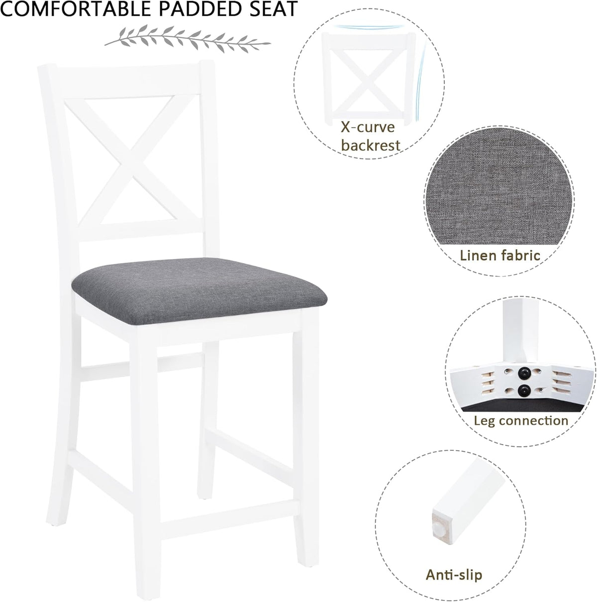 LUMISOL 5-Piece Counter Height Dining Set, Wooden Square Table with 4 Chairs, Space-Saving 4-Person Dining Table Set for Small Kitchen Dining Room, Grey + White
