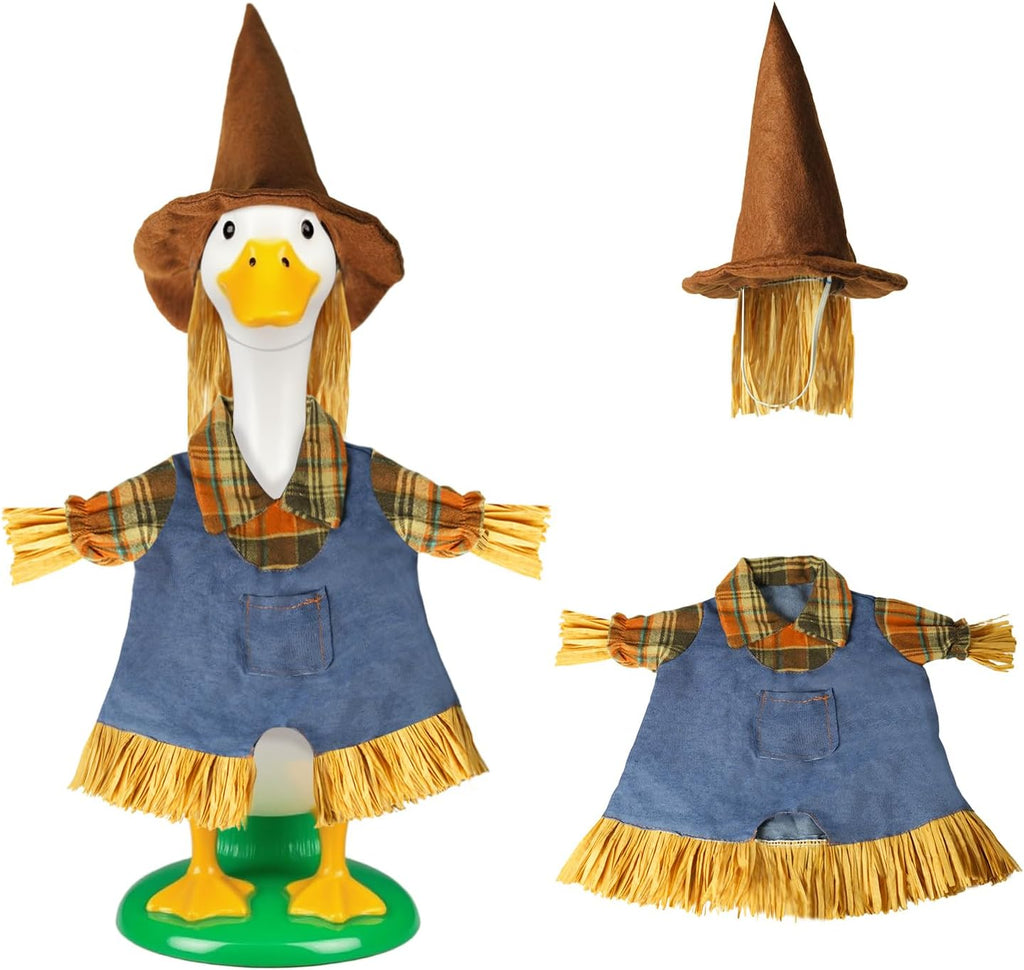 Fall Scarecrow Porch Goose Outfits for 23" Lawn Statue - Cute Hat & Clothes Set for Concrete/Plastic/Cement Goose, Seasonal Autumn Costume for Garden Yard Patio Decor
