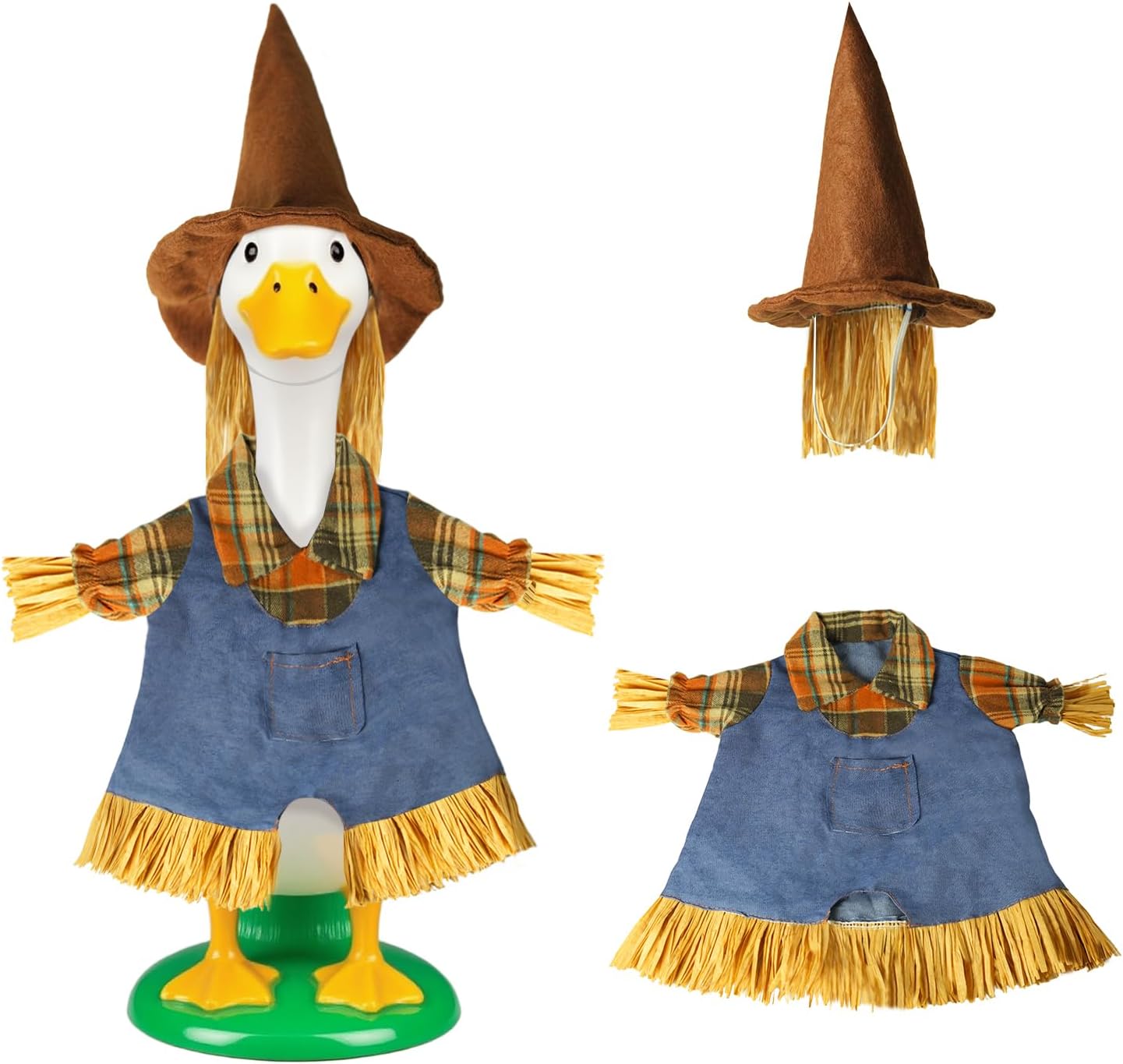Fall Scarecrow Porch Goose Outfits for 23" Lawn Statue - Cute Hat & Clothes Set for Concrete/Plastic/Cement Goose, Seasonal Autumn Costume for Garden Yard Patio Decor