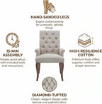 Upholstered Dining Chairs with Arms Set of 2, Greyish Beige, 2 Pack | Tufted Chenille Kitchen Chairs with Arms, Modern Farmhouse Armchair with Nailhead Trim for Dining Room, Home Office