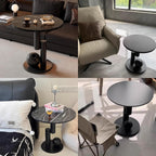 Metal End Table, Living Room Coffee Table with Marble Tabletop, Modern Geometric Decorative Table for Sofa Bedroom Apartment Reception Area Hotel(Width 23.6in/60cm, Black-White Base)