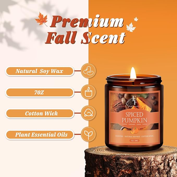 Fall Candles Set, 6 Pack Candles for Home Scented Natural Soy Wax, Autumn Gifts Set for Women Men, Fall Fragrance of Pumpkin/Cinnamon/Vanilla Cupcake/Apple/Harvest/Latte