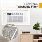 Whirlpool 8,000 BTU Window Air Conditioner with Supplemental Heat, Window Mounted AC Unit with Heater for Apartment, Living Room, Bedroom, Rooms up to 350 Square Feet