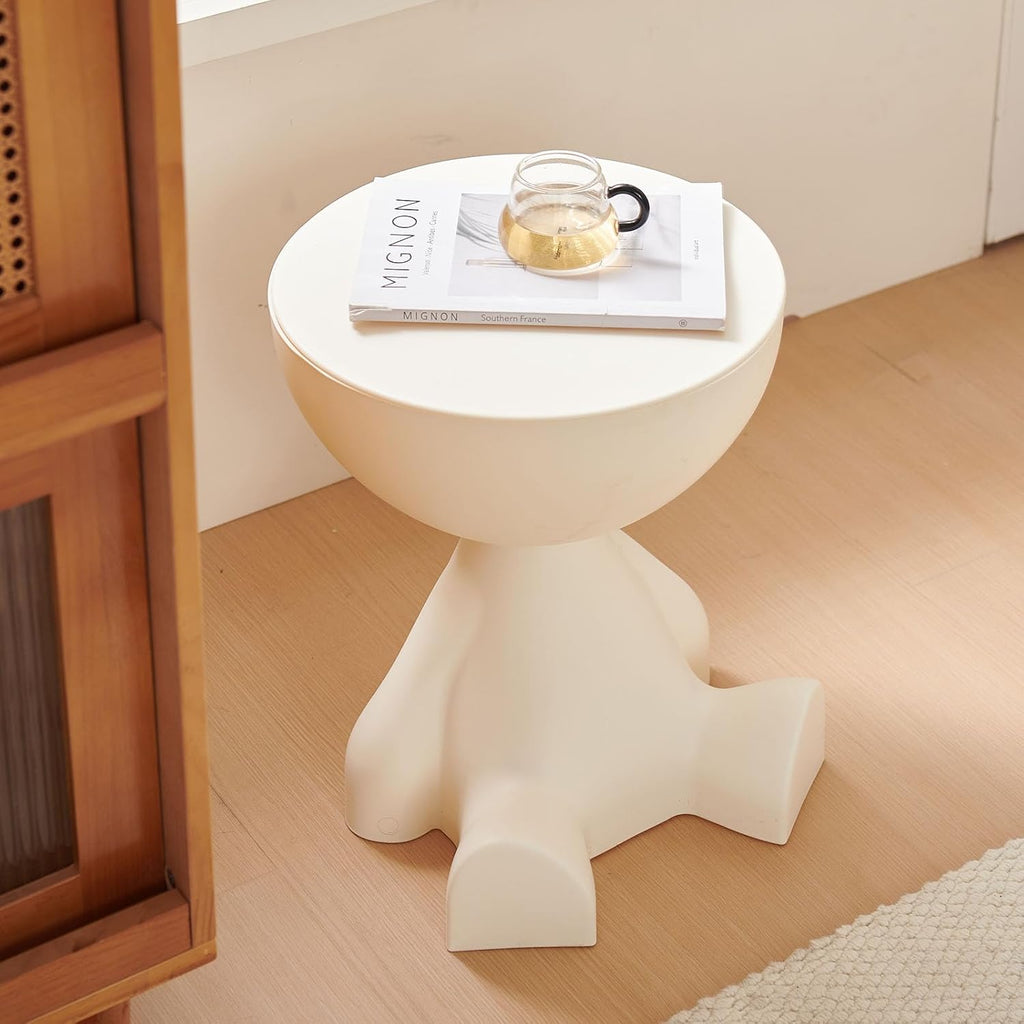 Circle Side Table, Round Modern End Table, Waterproof & Durable, Small Coffee Table for Living Room, Bedroom, Bedside, Versatile Accent Table - Milky