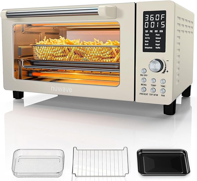 Nuwave Bravo Pro Convection Air Fryer Toaster Oven Combo, 2025 New and Improved, 10-in-1, 50°-450°F Temp Controls, Quick & Even Crisp Technology, 21Qt Capacity, Vanilla Cream, PFAS Free