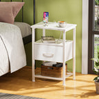 LAKEMID Nightstand with Charging Station,Bedside Table with Fabric Drawer,Bed Side Table with 20 Colors LED Light,Night Stand for Bedroom,White