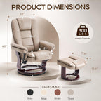 Swivel Recliner Chair with Ottoman Reclining Lounge Sofa Footrest, Set of 2 | 360°Sturdy Wood Base, Soft Faux Leather, Upholstered Ultra-Plush Foam, Modern Armchair, Living Room Bedroom Office Reading