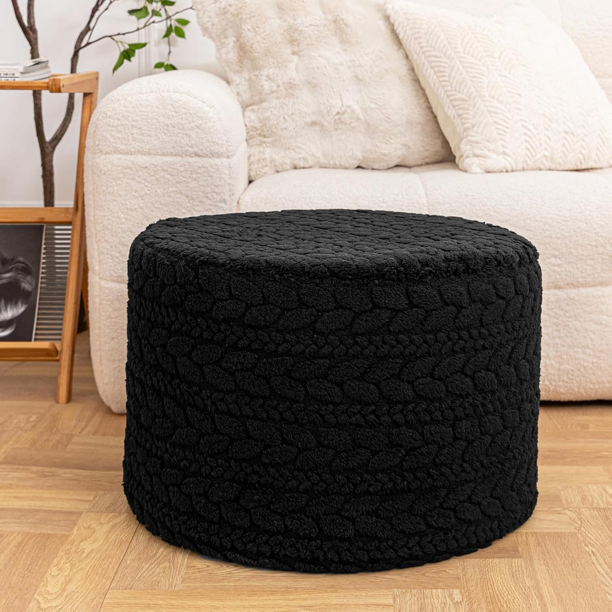 Asuprui 20x14 Inch Unstuffed Ottoman Pouf Cover – Lightweight Foot Rest, Floor Bean Bag Chair, Storage Pouf for Living Room, Bedroom & Balcony (Filler Not Included) (Black)