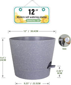 12 inch Large Self Watering Pots for Indoor Outdoor Plants, Plant Pots with Mesh Drainage Holes for Garden House Plants, Plastic Planters with Reservoir for Flower, Speckled Grey