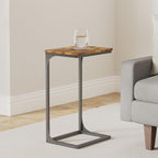 VASAGLE C-Shaped End Table, Side Table for Sofa, Couch Table with Metal Frame, Small TV Tray Table for Living Room, Bedroom, Rustic Brown and Black ULET353B01