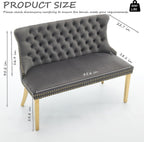 Velvet Upholstered Dining Bench with Back, 45.6'' Tufted Loveseat Bench with Gold Stainless Steel Legs, Mid-Century Modern Banquette Seating for Dining Room, Kitchen, Entryway, Gray