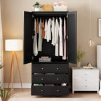 GarveeHome 70" Wardrobe Armoire Wooden Closet with 3 Drawers, Black