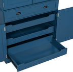 VilroCaz Freestanding 4 Doors Kitchen Pantry, Wood Kitchen Cupboard Storage Cabinet with 6 Door Shelves, Drawer and 3 Pull-Out Trays for Dining Room (Blue-4.14)