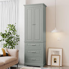 Merax 70" Pantry Cabinet with Two Doors & Three Drawer, Adjustable Shelves Storage Cupboard for Kitchen/Dining Room/Bathroom, Gray