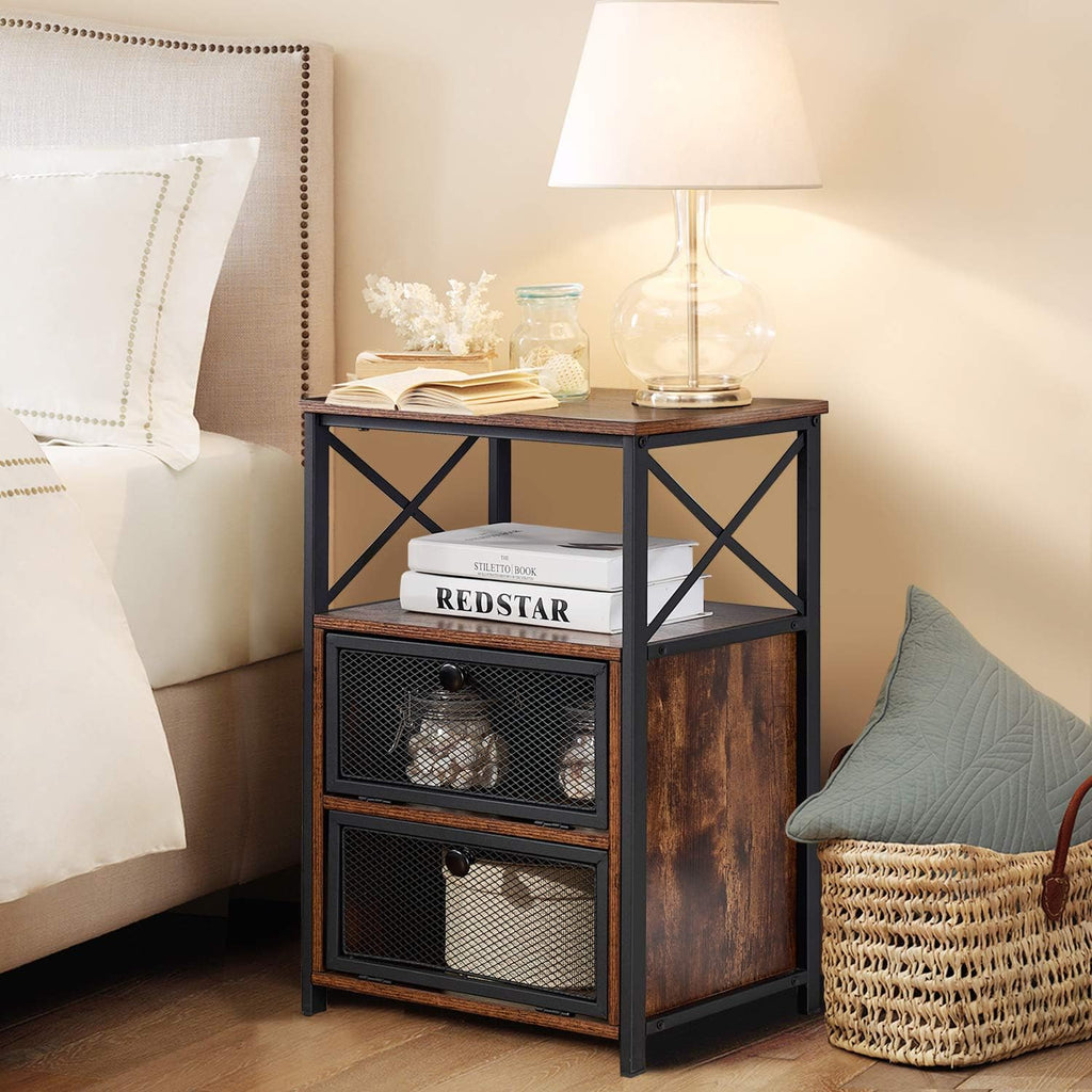 VECELO End Side Table, Modern Night Stand with Storage Space and Door, Set of 2 Nightstands for Living Room,Bedroom,Lounge,Classic Brown