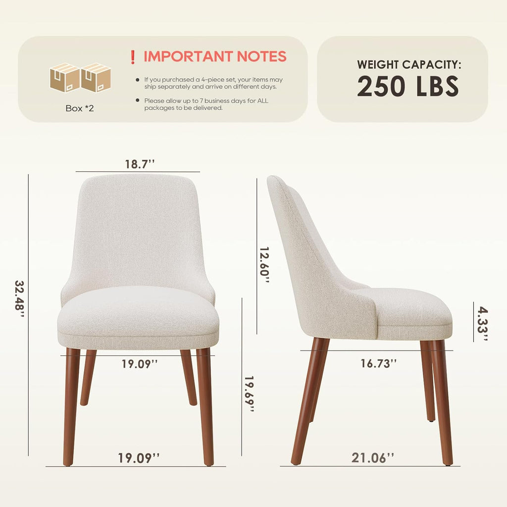 MALOL Upholstered Dining Chairs Set of 4, High-Back Dining Room Chair with Wood Legs, Padded Kitchen Chairs for Dining Room/Restaurant/Cafe, Beige
