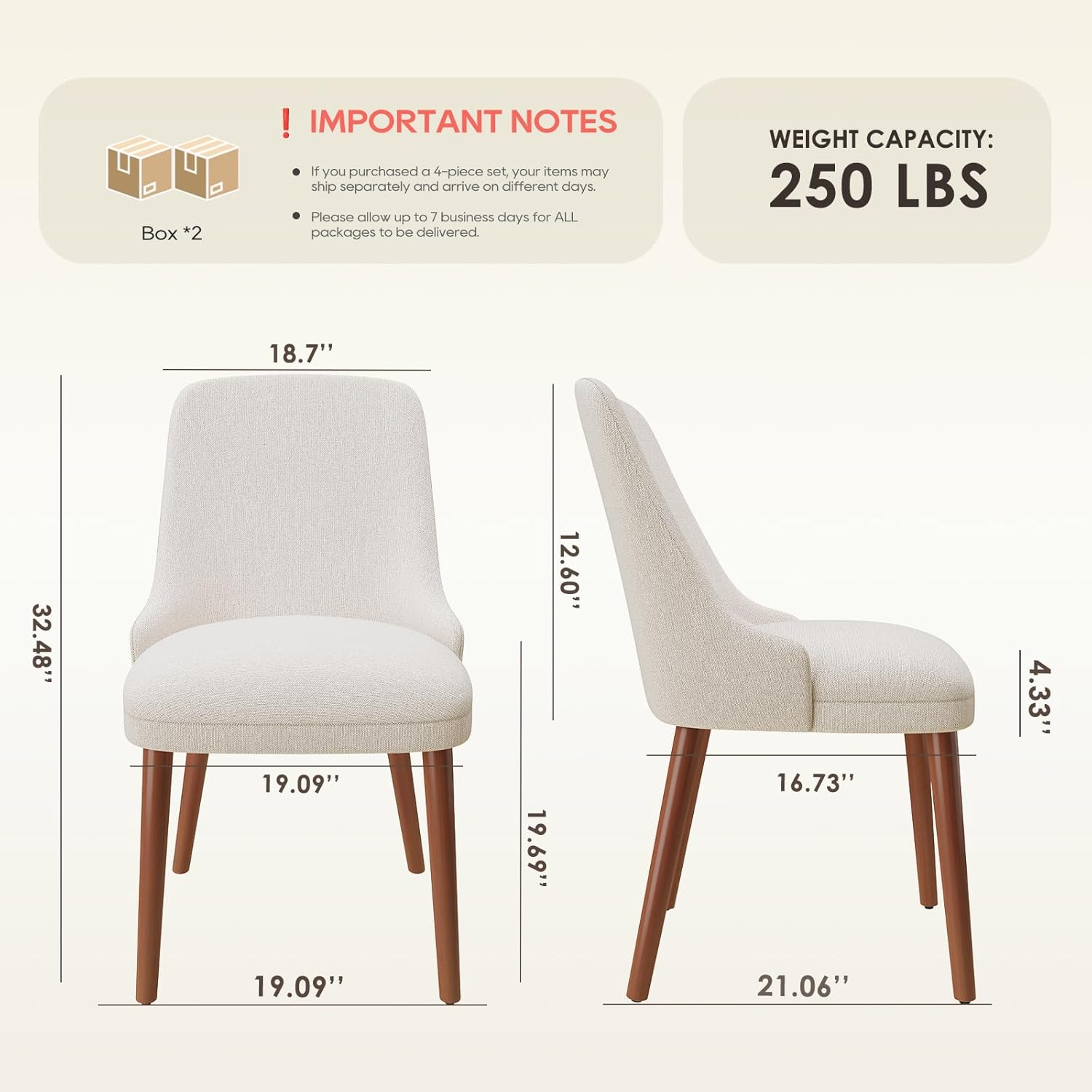 MALOL Upholstered Dining Chairs Set of 4, High-Back Dining Room Chair with Wood Legs, Padded Kitchen Chairs for Dining Room/Restaurant/Cafe, Beige