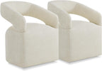 KISLOT Upholstered Dining Chairs with Casters Easy Assembly Require Modern Barrel Armchair with Rollers for Diningroom Bedroom Livingroom Reading Room,Set of 2,Cream Beige