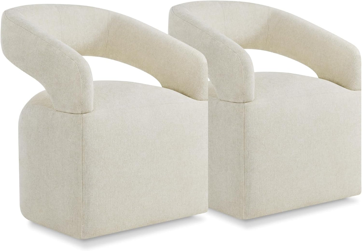 KISLOT Upholstered Dining Chairs with Casters Easy Assembly Require Modern Barrel Armchair with Rollers for Diningroom Bedroom Livingroom Reading Room,Set of 2,Cream Beige