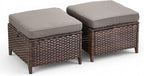 Patio Wicker Ottomans Set of 2, All Weather Outdoor Rattan Ottoman Seat, 2 Pieces Outdoor Patio Ottomans, Outdoor Footstool Footrest Seat, Brown Wicker Grey Cushions