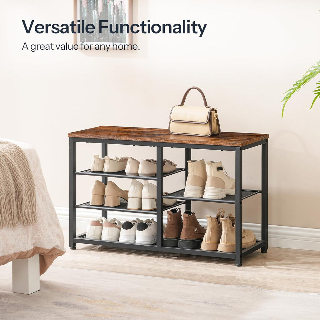HOOBRO Shoe Bench, 5-Tier Shoe Rack Bench with Mesh Shelves, Shoe Organizer, Industrial Shoe Storage Bench for Entryway, Easy Assembly, 11 x 31.5 x 19.7 Inches, Rustic Brown and Black BF36HX01