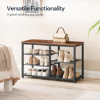 HOOBRO Shoe Bench, 5-Tier Shoe Rack Bench with Mesh Shelves, Shoe Organizer, Industrial Shoe Storage Bench for Entryway, Easy Assembly, 11 x 31.5 x 19.7 Inches, Rustic Brown and Black BF36HX01