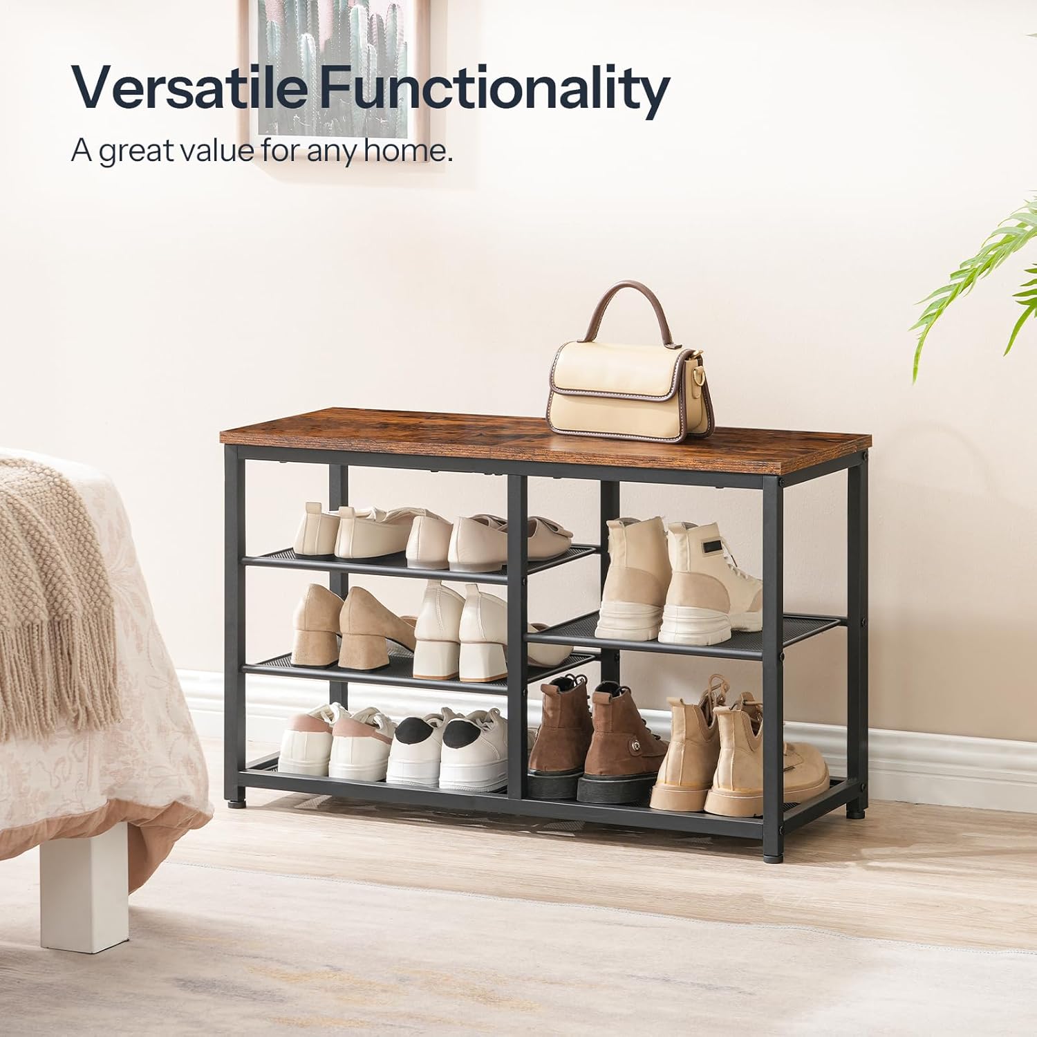HOOBRO Shoe Bench, 5-Tier Shoe Rack Bench with Mesh Shelves, Shoe Organizer, Industrial Shoe Storage Bench for Entryway, Easy Assembly, 11 x 31.5 x 19.7 Inches, Rustic Brown and Black BF36HX01