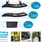 Set of Foldable Long Reclining Patio Seating Chairs, 2 Folding Chairs Patio Chaise Lounge, Outdoor Wicker Lounge Chaise, Rattan Chaise Lounge Lawn Sunbathing Recliner Beach Pool Backrest Recliners