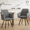 Furniliving 360° Swivel Dining Chairs Set of 2, Mid Century Modern Upholstered with Mental Frame Legs, Dining Chairs with Arms & Thickened Cushions for Kitchen, Living Room, Velvet, DrakGrey