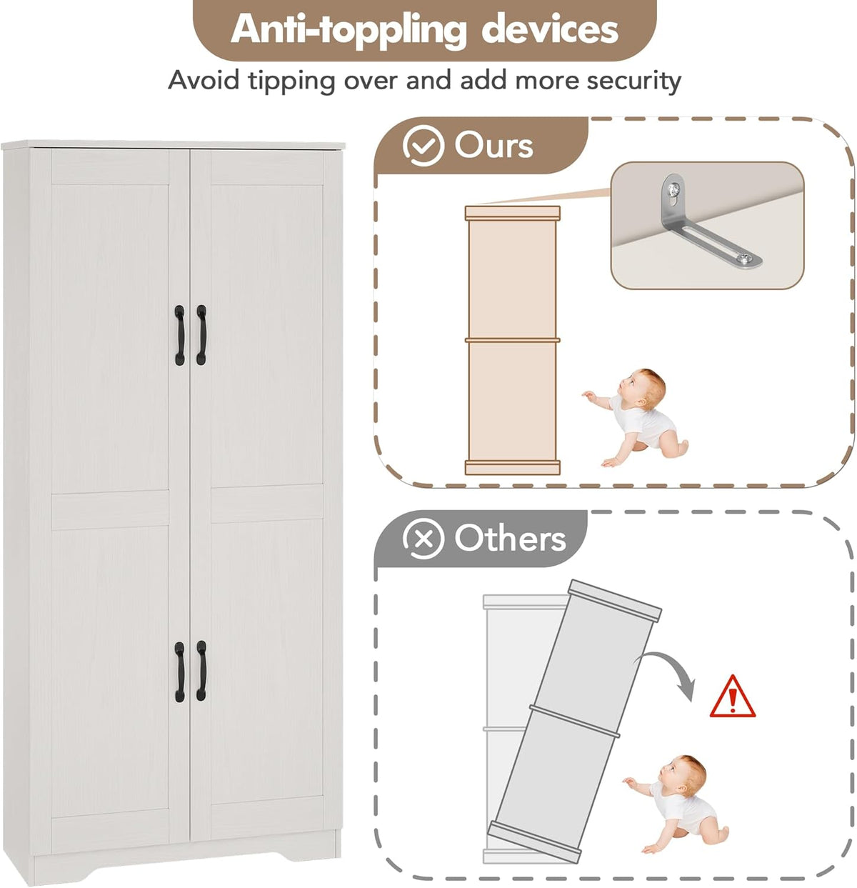 GAOMON Adjustable Shelf Storage Cabinet 60" Tall White, 2-Door Pantry with Shelves for Kitchen Organization, Bathroom Storage, Living Room