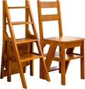 4 Tier Folding Step Ladder, 3-in-1 Wooden Folding Ladder Chair, Portable Multi-Function Step Stool, 198 lbs Capacity Indoor and Outdoor Display Rack Flower Rack,for Library,Home,Kitchen (Light Walnut)
