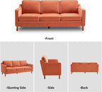 Kingfun 80" Chenille Sofa, 3 Seater Couch, Mid Century Modern Couches with Solid Wood Legs for Living Room & Bedroom, Orange