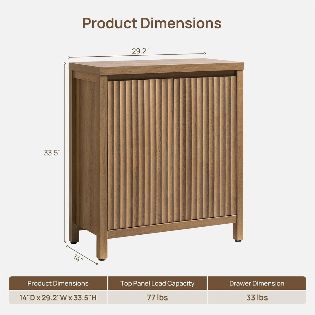 SICOTAS Sideboard Buffet Cabinet with Storage, Fluted Credenza Console Cabinet with Adjustable Shelves, Farmhouse Coffee Bar Storage Cabinets for Kitchen, Living Room, Entryway, Caramel Oak, 2 PCS