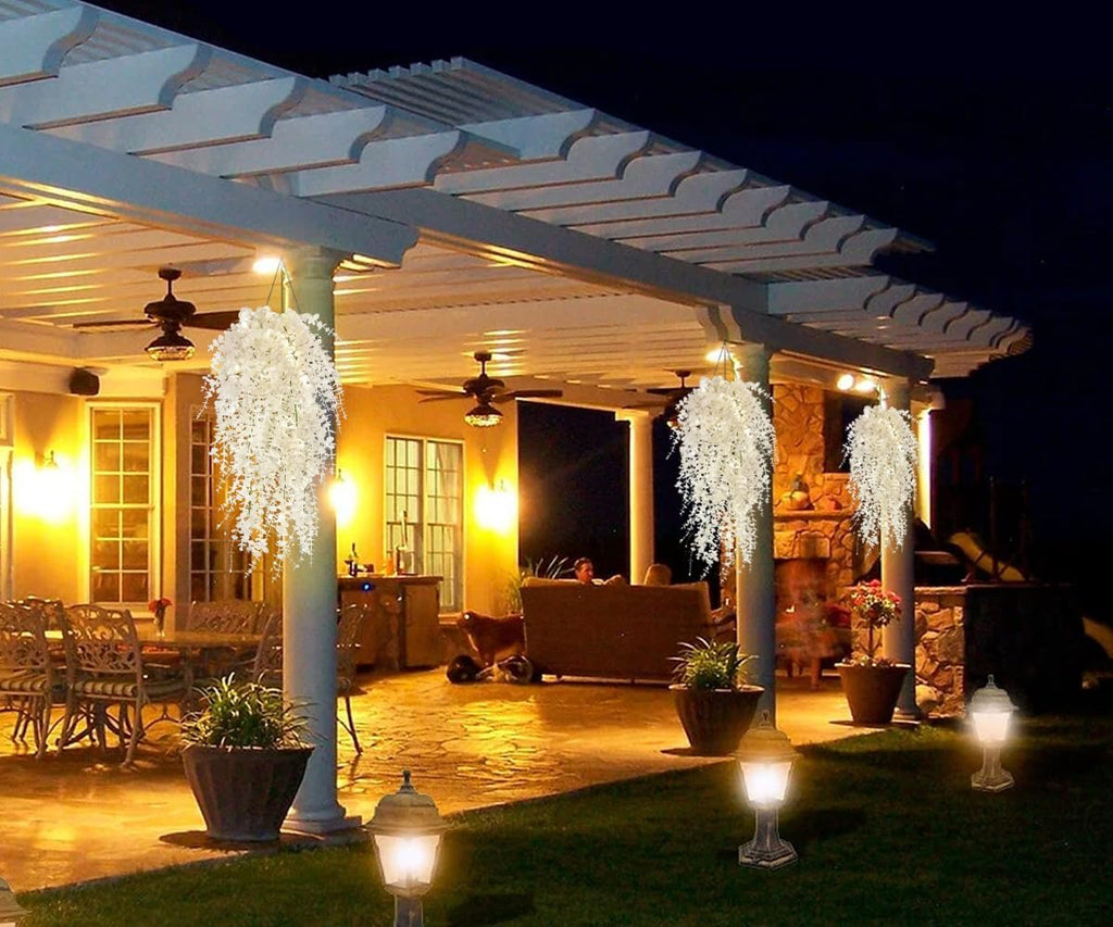 Fake Hanging Plants Artificial Plants Indoor Fake Plant Faux Hanging Plants Indoor Money Plants for Room Wedding Proch Yard Outdoor Home Wall Kitchen Bathroom Indoor Decoration in 3 Pcs(Pure White)