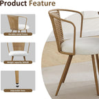 Rattan Dining Chairs,Upholstered Boucle Cushion with PE Cane Wing Back Kitchen Chair,Modern Dining Room Chair with Wood Metal Legs for Kitchen,Beige White Set of 4
