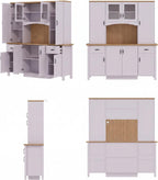 Large Wide Kitchen Pantry Storage Cabinet with Hutch, 79" Tall Farmhouse Pantry Storage Cupboard with Doors and 2 Drawers, Modern Coffee Bar Buffet Sideboard for Dining Room, Light Purple