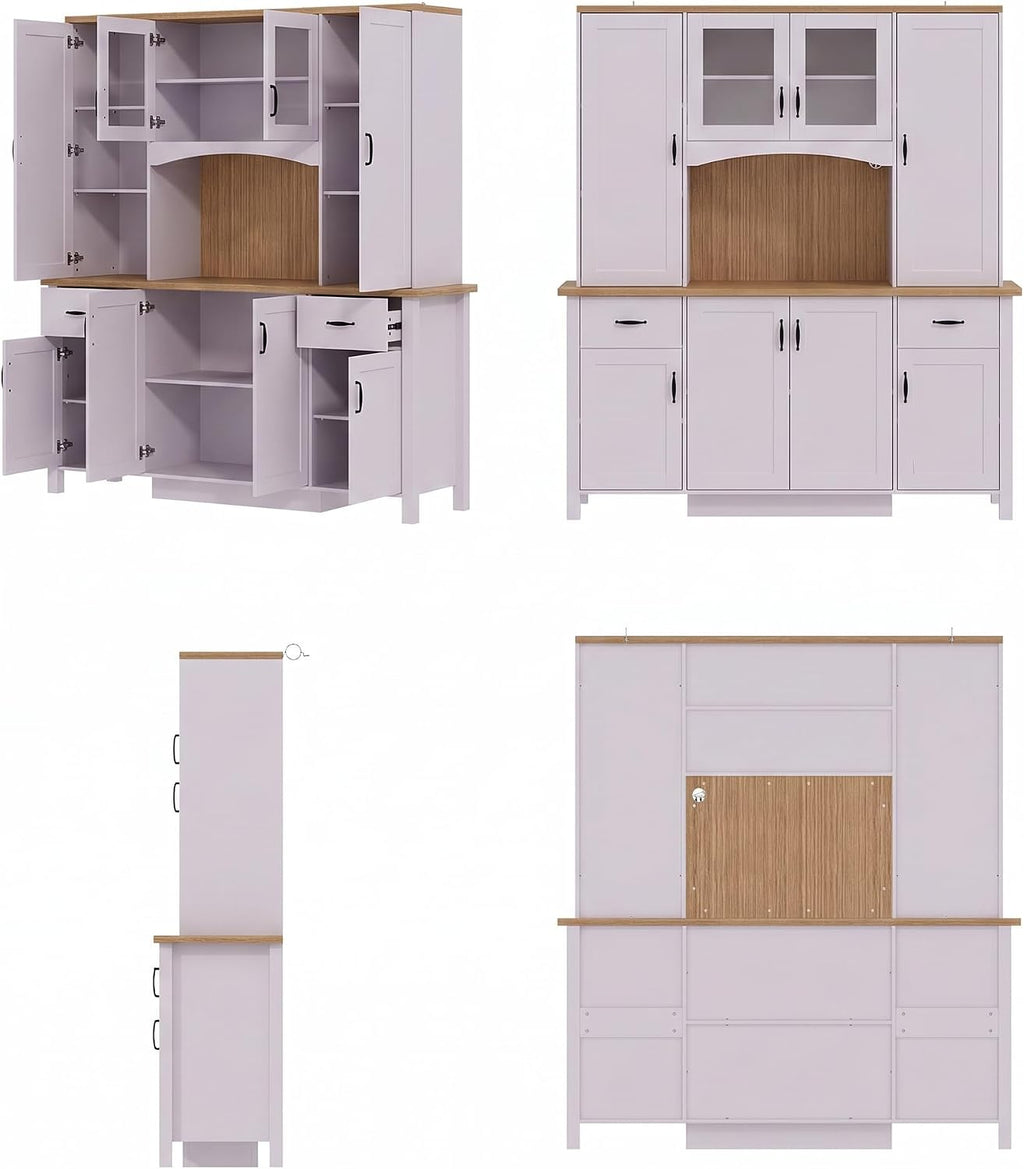 Timechee 78.7" Tall Farmhouse Kitchen Pantry Storage Cabinet, Kitchen Cupboard with Storage Drawers, Large Buffet Sideboard Cabinet with Doors and Adjustable Shelves for Dining Room, White & Oak