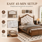 Queen Size Bed Frame with 51" Tall Wingback Headboard, Fabric Upholstered Wooden Platform Bed Frame, No Box Spring Needed, Solid Wood Legs