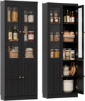 Cyclysio Kitchen Pantry Cabinet, 80" Wood Pantry Storage Cabinet with Doors and Adjustable Shelves, Kitchen Cabinet with Thickened Top Panel, Tall Cabinet for Livingroom, Pantry, Bathroom, Black