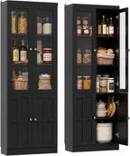 Cyclysio Kitchen Pantry Cabinet, 80" Wood Pantry Storage Cabinet with Doors and Adjustable Shelves, Kitchen Cabinet with Thickened Top Panel, Tall Cabinet for Livingroom, Pantry, Bathroom, Black