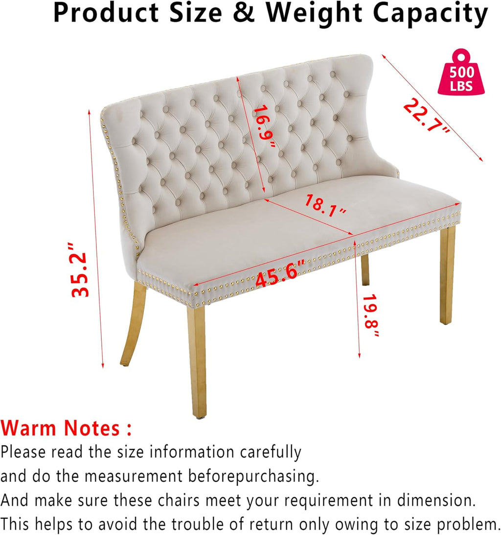 Upholstered Dining Bench with Back Button Tufted Settee Benches Small Loveseat Sofa Couch for Small Spaces,Entryway,Kitchen Banquettee Seating Sofa Benches with Backrest (Beige, Dining Bench)