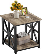 GreenForest Large End Table with X-Shaped Metal Frame for Living Room