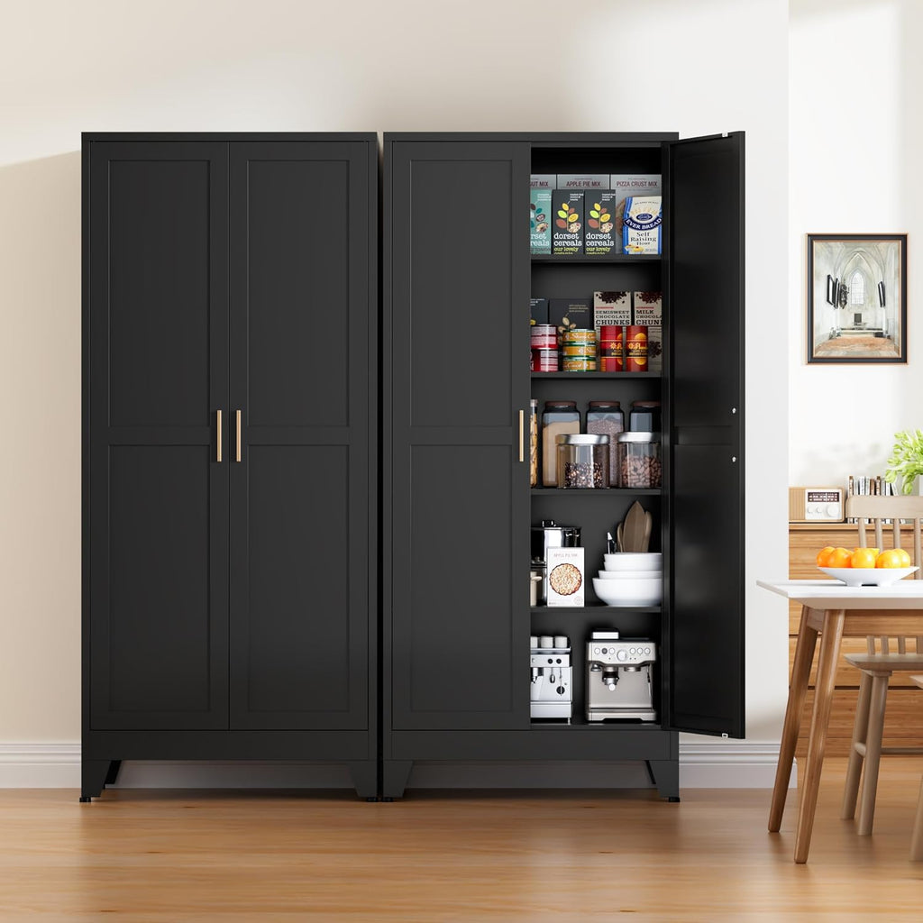 71” Tall Metal Kitchen Pantry Cabinet, Kitchen Storage Cabinets, Steel Cupboard with 2Doors and 4 Adjustable Shelves for Dining Room, Bathroom, Living Room