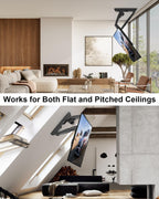Electric Ceiling TV Mount with Remote for 23-55 inch Flat Curved Screen TVs | Motorized Flip Down Ceiling Mount for Flat and Pitched Roof Indoor Outdoor, Drop Down VESA Mount Bracket, Black